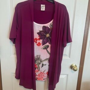 Just My Size Magenta Cardigan with Floral Tank